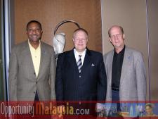 Captain Winston Scott, Ken Heiko and Bernhard Schutte discussing the upcoming mission to Malaysia.Captain Winston Scott, Executive Director of the Florida Space Authority. Bernhard Schutte, CEO of Digital Media Network, Inc. and Ken Haiko, Chairman of the Board of Supervisors at the Florida Space Authority. 