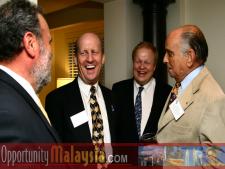 Jim Tarlton, Ken Haiko, Bernhard Schutte and John Bauer talking about the business opportunities in Malaysia.From Left to right: Jim Tarlton, President & CEO of the Broward Alliance, Ken Haiko, Chairman, Board of Supervisors of Florida Space Authority, Bernhard Schutte, CEO of Digital Media Network (DMNI) and Consul John Bauer, President of Basic Food International. 